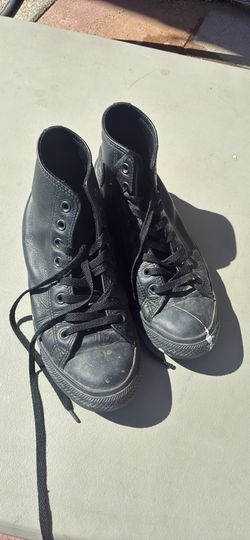 Black Leather Converse Chuck Taylors Size 9 Mens Shoes