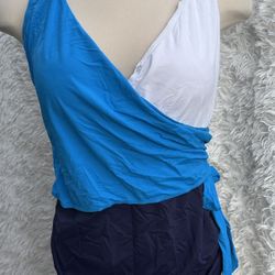 Yonique Blue and White Wrap one piece swimwear size 20W