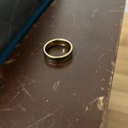 Gold Plated Ring With Green Design Stripe