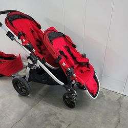 Double Stroller With Britax Car Seat Adapter,  Bassinet Attachement And Roller Board For Older Kids