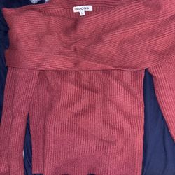 burgundy off the shoulder sweater