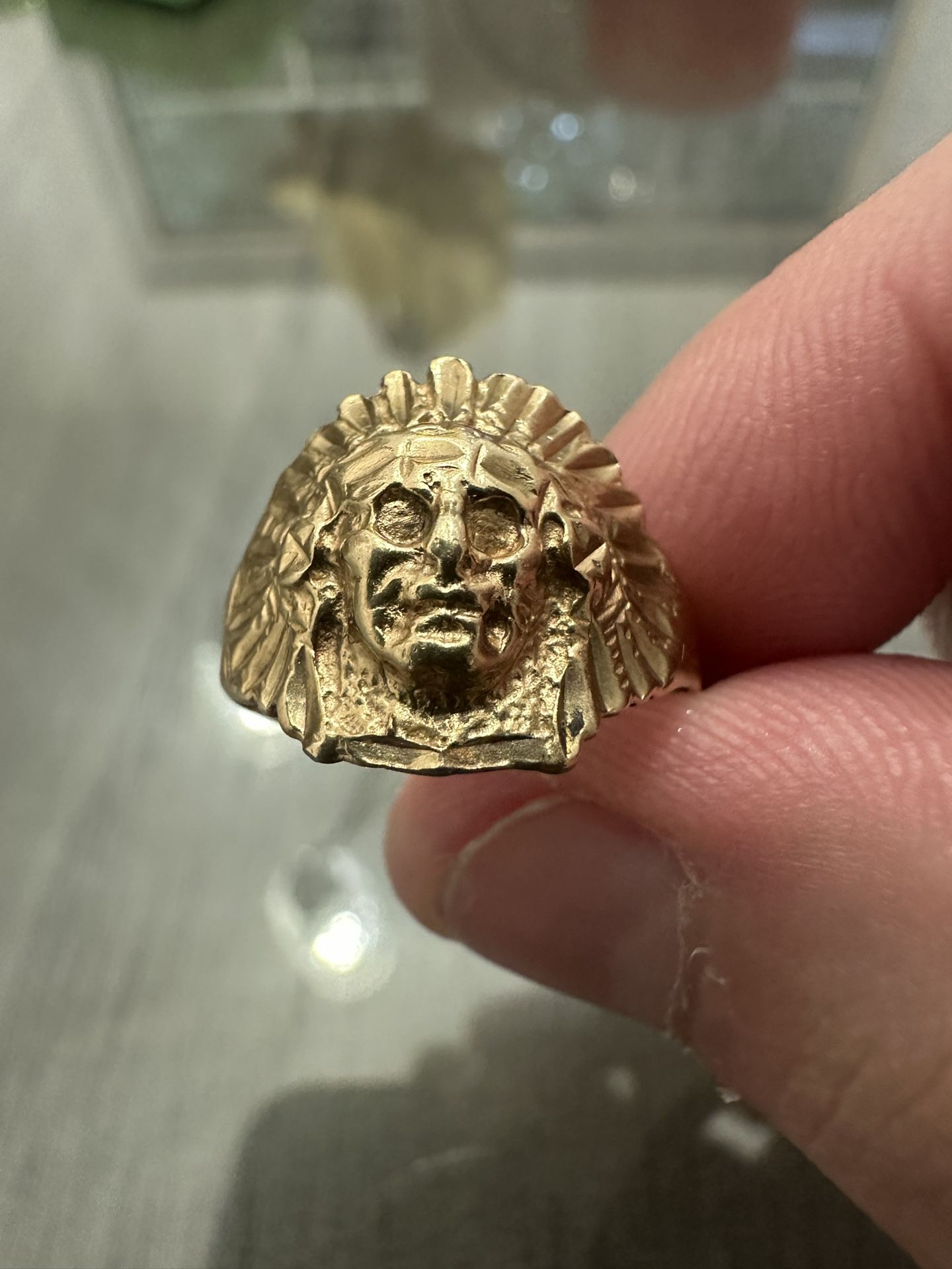 Solid 10k Yellow Gold Indian Head Ring Size 8.5
