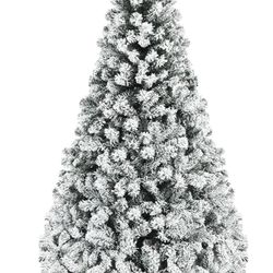Christmas Tree, Snow Flocked Hinged Xmas Tree with 600 Branches Tips & 250 LED Lights, 