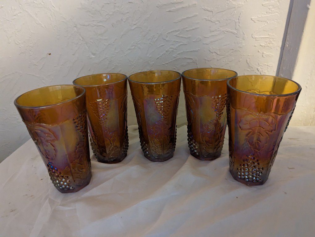 Set 5 Vintage Harvest Grape Marigold Carnival Water Glasses