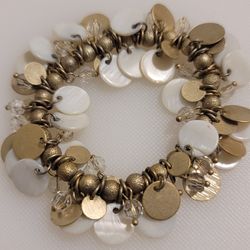 Lia Sophia "Bonbon" Matte Gold Tone w/Mother of Pearl Stretch Bracelet 