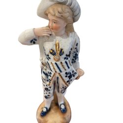 Rare Antique 19th C German Bisque Porcelain Figurine Man Boy Blue & Gilt