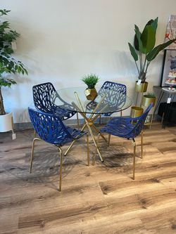 Navy Blue Gold Modern Glass Dining Set