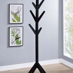 Solid Wood Coat Rack Clothing Hanger Black Home Office Gift Decor