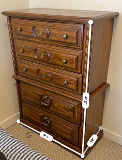 Vintage Solid Wood 5-Drawer Highboy Dresser / Chest – 50” Tall