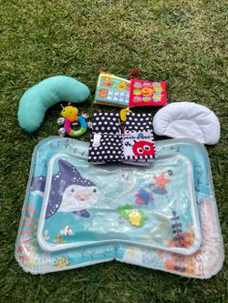 Baby Sensory Toy Bundle Tummy Time Water Mat Soft Books Rattle Pillow