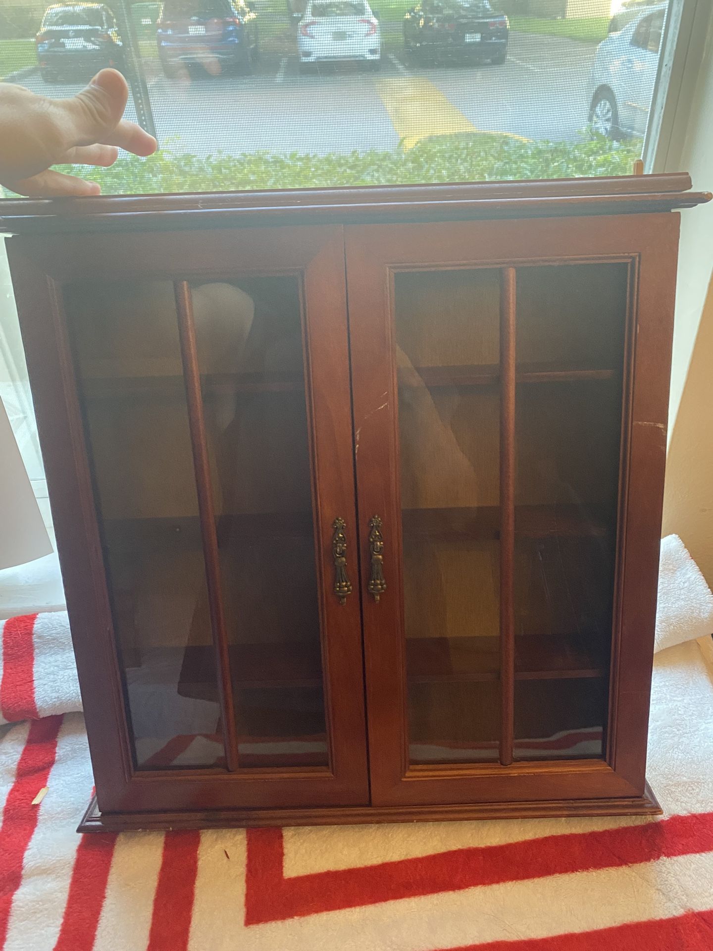Vintage Wooden Display Cabinet with Glass Doors