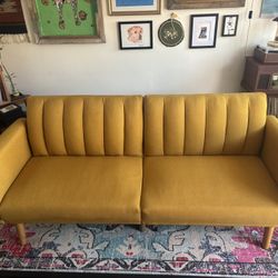Mustard Mid-Century Modern Futon Sofa