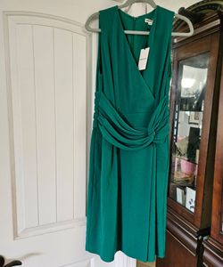 Whistles Green V-Neck Ruched Midi Dress