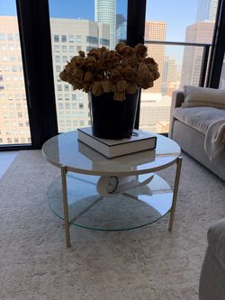 Round Glass Coffee Table with Gold Frame