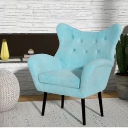 Blue Velvet Wingback Accent Chair