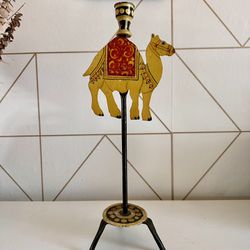 Vintage Pier 1 Camel Wrought Iron Metal Candle Holder 