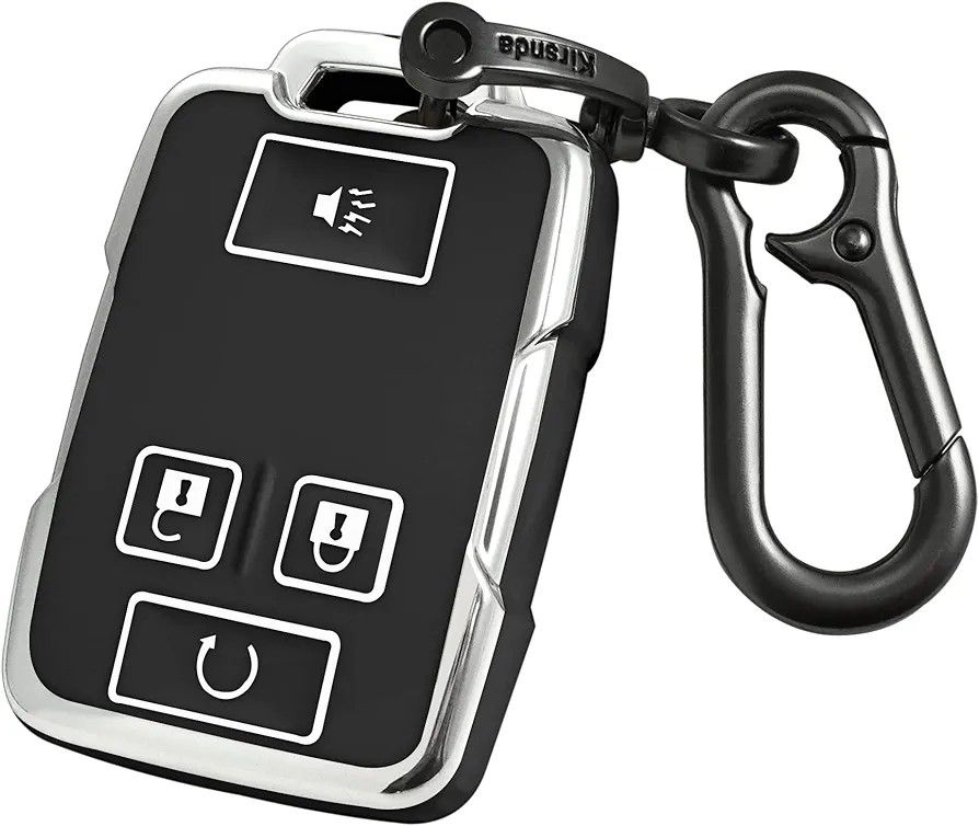 for GMC Key fob Cover case with Keychain,Soft TPU Key Shell/Skin,4-Buttons fit Chevy Colorado Silverado Suburban Tahoe Silverado Remote Key Vehicle Ac