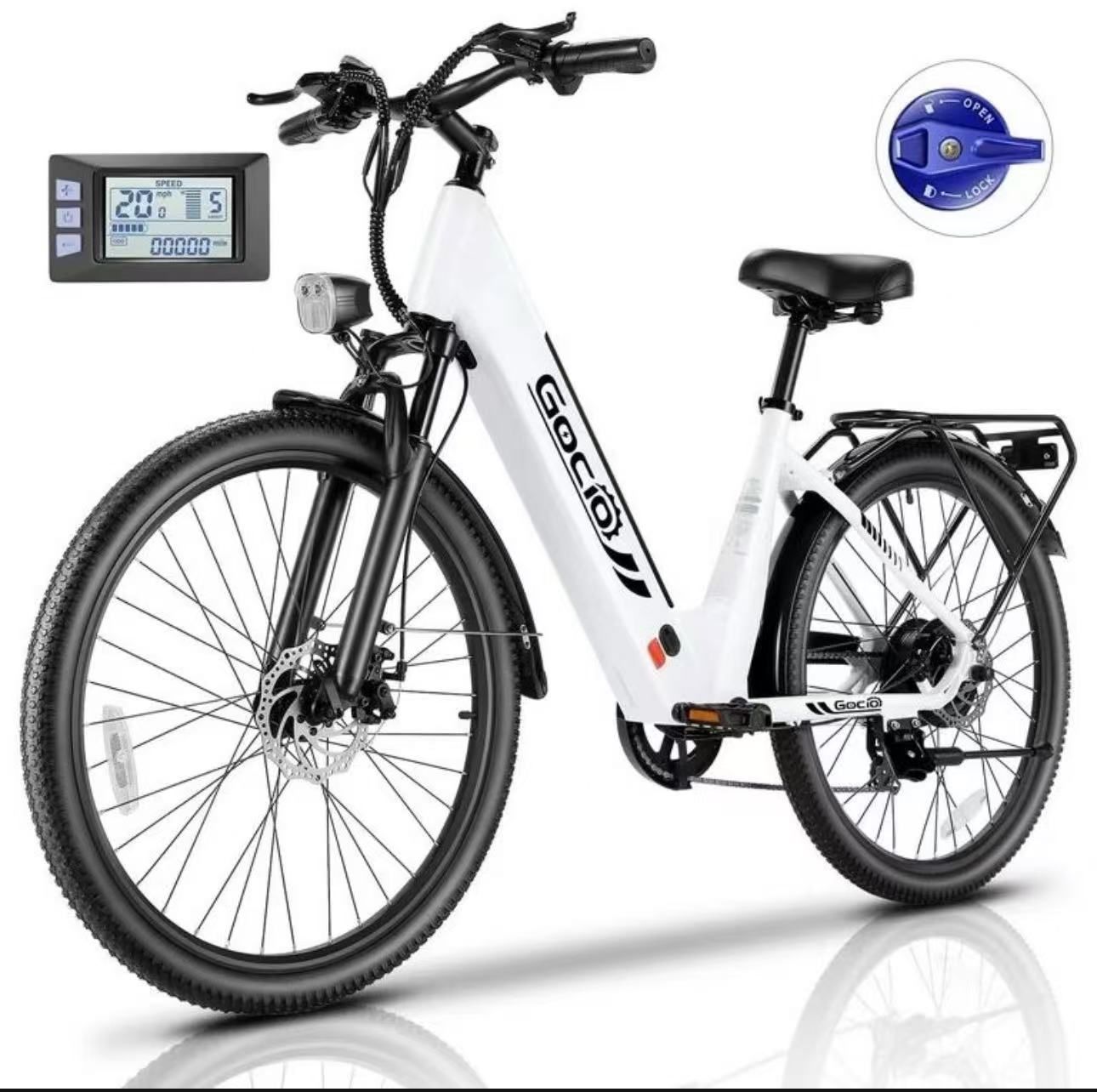 Gocio Peak 750W Electric Bike For Adults, 26" x 2.1" Step Thru Electric Bicycle, 48V 499Wh Waterproof Battery, Lockable Suspension Fork, LCD, Cruiser 