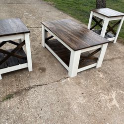 Farmhouse Coffee Table And End Table Set 