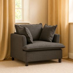 37" Oversized Single Seat Sofa Module, Wide Seat Chenille Armchair with Pillows, Modern Upholstered Couch - Grey [NEW] **Assembly Req** 