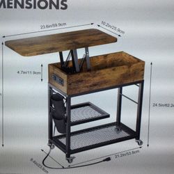  TOP LIFT END  WITH CHARGING STATION AND WHEELS, SIDE TABLE  W/USB PORT  OUTLETS …ASSEMBLED NEVER USED