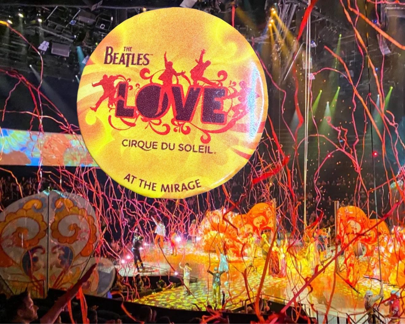 Vintage 2000s Beatles LOVE Cirque Du Soleil Mirage Button Pin, 1.25” 