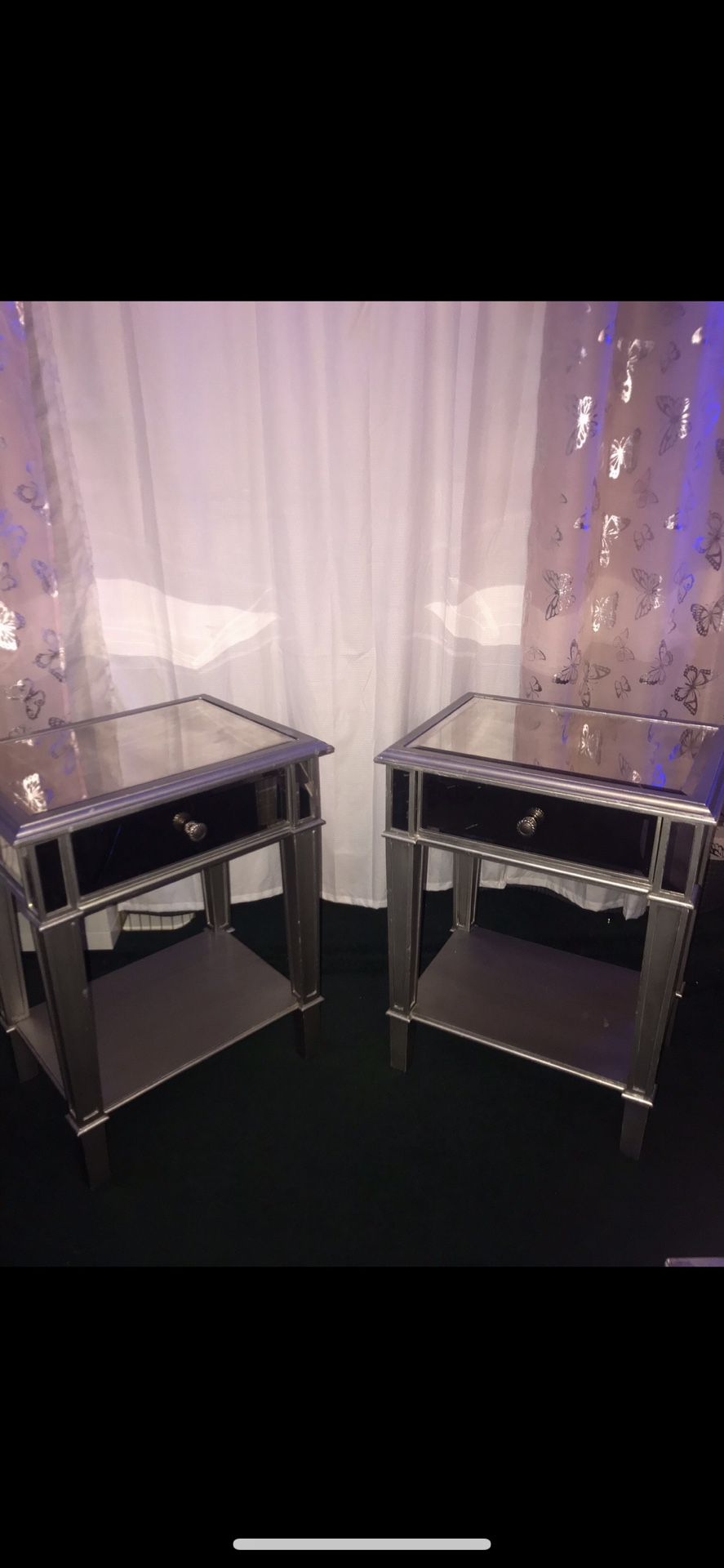 Silver Mirrored Side Tables 