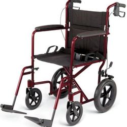 Deluxe Aluminum Transport Chair / Wheelchair in Red