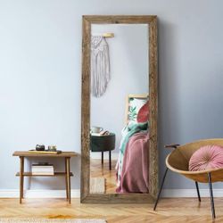 24 in. W x 65 in. H Framed Rectangle Beveled Edge Wood Full Length Mirror in Walnut