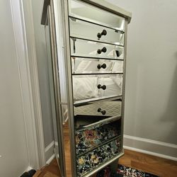 Mirrored Silver Jewelry Armoire
