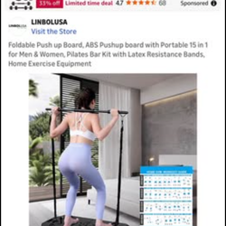 Foldable Push up Board, ABS Pushup board with Portable 15 in 1 for Men & Women, Pilates Bar Kit with Latex Resistance Bands, Home Exercise Equipment