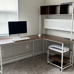 Modern 19.7 in. L-Shaped Brown Wood 2-Drawers Gaming Desk with RGB Lighting,Power Outlet and Storage