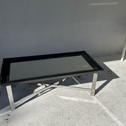 Modern coffee table 24x48 polished nickel chrome and glass/mirror