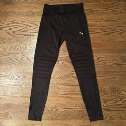 Puma Women's Black Moto Active Tight Leggings with Gold Logo - Size Medium