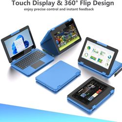 AWOW Touchscreen Laptop, 2 in 1 11.6" FHD Blue(Purple) Intel 4 Core Celeron N4120 Processor Windows 11 OS 6GB RAM 256GB M.2 SSD Storage Kids Convertib