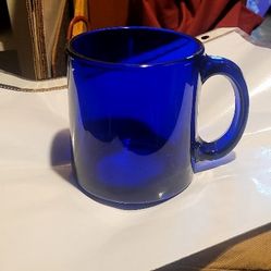 Six Cobalt BLUE glass mugs & VASE! 