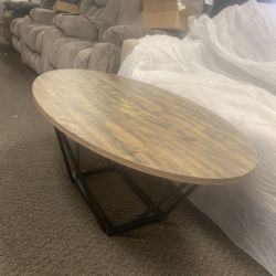 Small End Table, 21.6" Modern Round Side Table for Living Room Bedroom Office, Industrial Modern Sofa Accent Table with Wood Grain Tabletop and Metal 