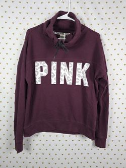 Victorias Secret Pink Cheetah Logo Leopard Reflective Cowl Sweater Slouchy SMALL
