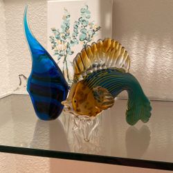 Hand Blown Glass Fish Figurines, Sea Glass Art Figurines Ornament, Coastal Beach Room Decor