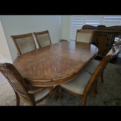 Dining Room Table and Chairs w/ Hutch Cabinet