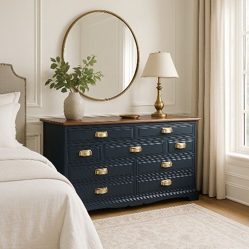 Dark Navy / Dark Walnut Stained Dresser