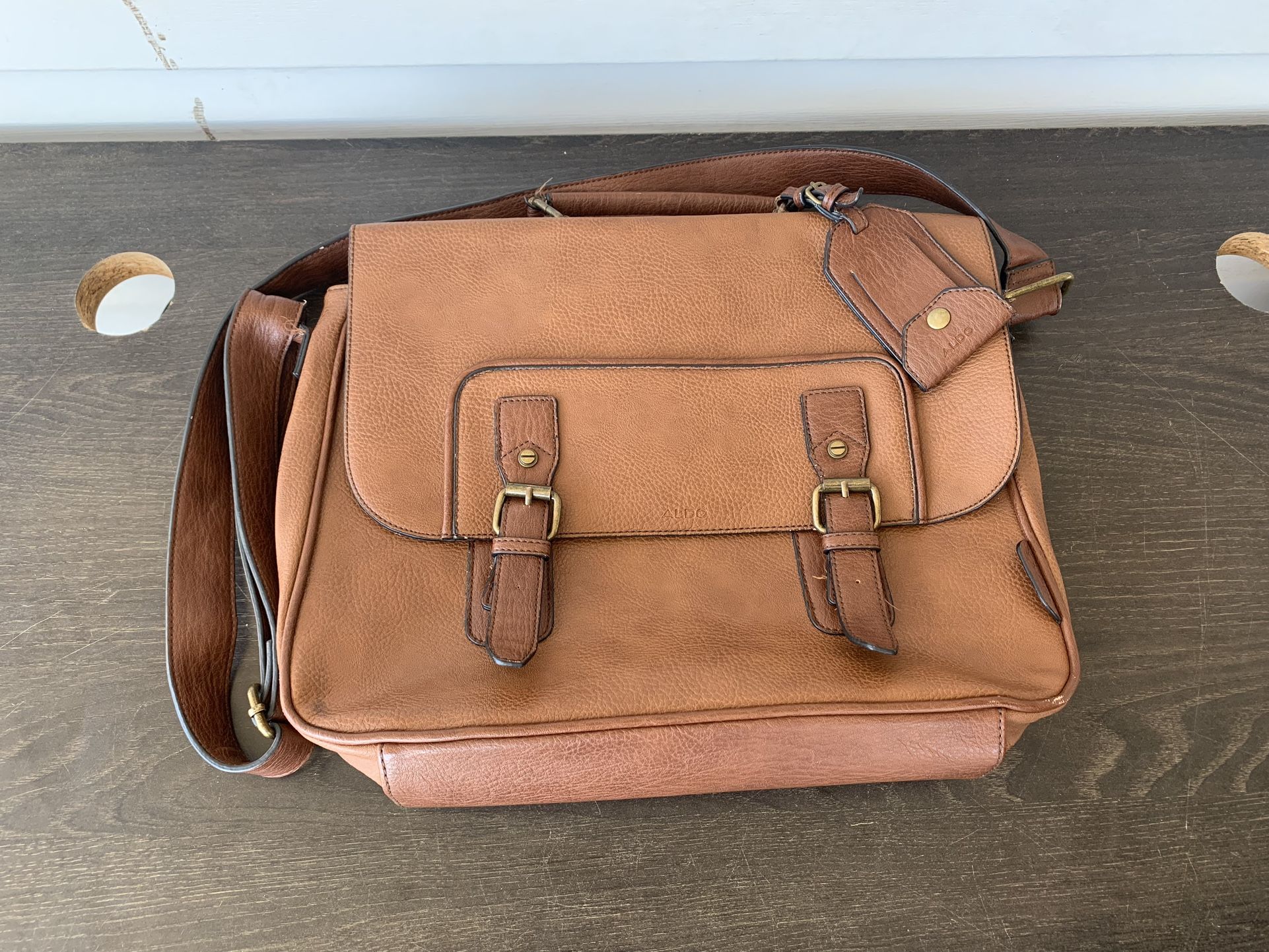 Aldo Cognac Leather Laptop Messenger Bag