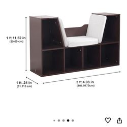 KidKraft Wooden Bookcase With Reading Nook, Six Shelves And Gray Cushion - Espresso, Gift For Ages 3-8 46.46" X 15.16" X 5.04" Espresso Bookcase