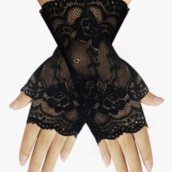 Women Short, Fingerless, Black, Goth, Steampunk, Wrist Gloves