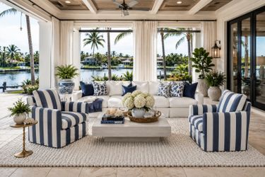 Incredible Pair LEE INDUSTRIES SWIVEL CABANA STRIPED CHAIRS- Worth $8,000