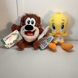 Looney Tunes Tweety Bird Plush Baby Diaper Bean Toons Plastic Eyes 90s Vintage- Vintage Looney Tunes Tyco Baby Taz Tazmanian Devil Lovables Plush