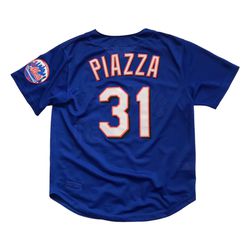 MITCHELL & NESS MIKE PIAZZA NEW YORK METS JERSEY LARGE L MENS BLUE SEWN VINTAGE
