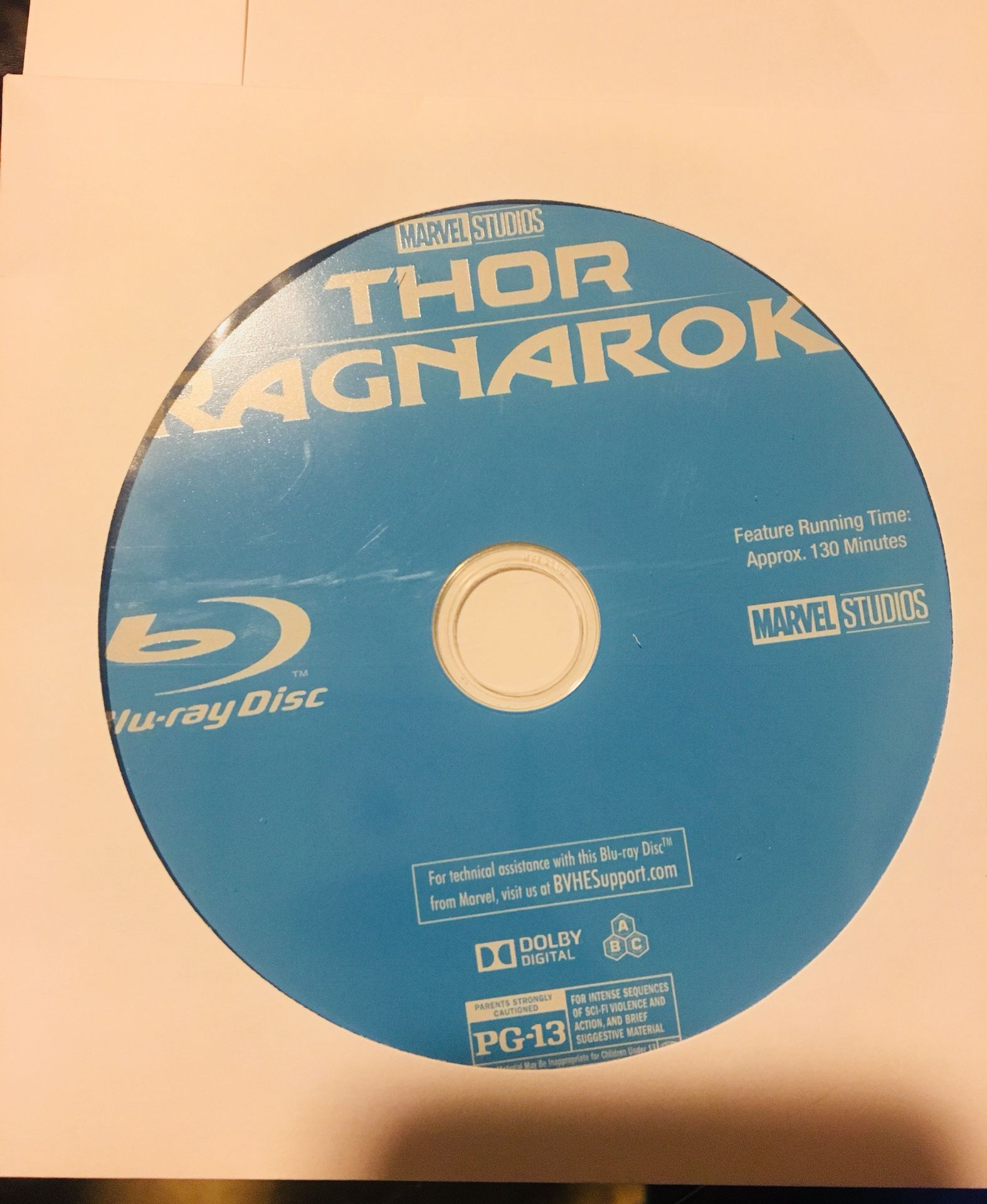 NEVER USED Thor Ragnarok Blu-ray Disc ONLY