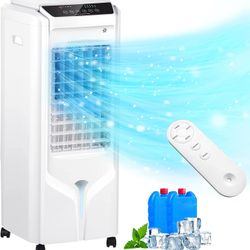 Evaporative Air Cooler, 32"" Swamp Cooler with 4.2 Gallons Water Tank, Remote Control, 90° Oscillation Cooling Fan with 3 Speeds, 12H Timer, 3 In 1 T