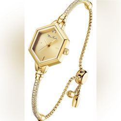 Rose Gold Petite Bracelet Watch for Women, Diamond Dress Analog Hexagonal Mini Women Watch Waterproof